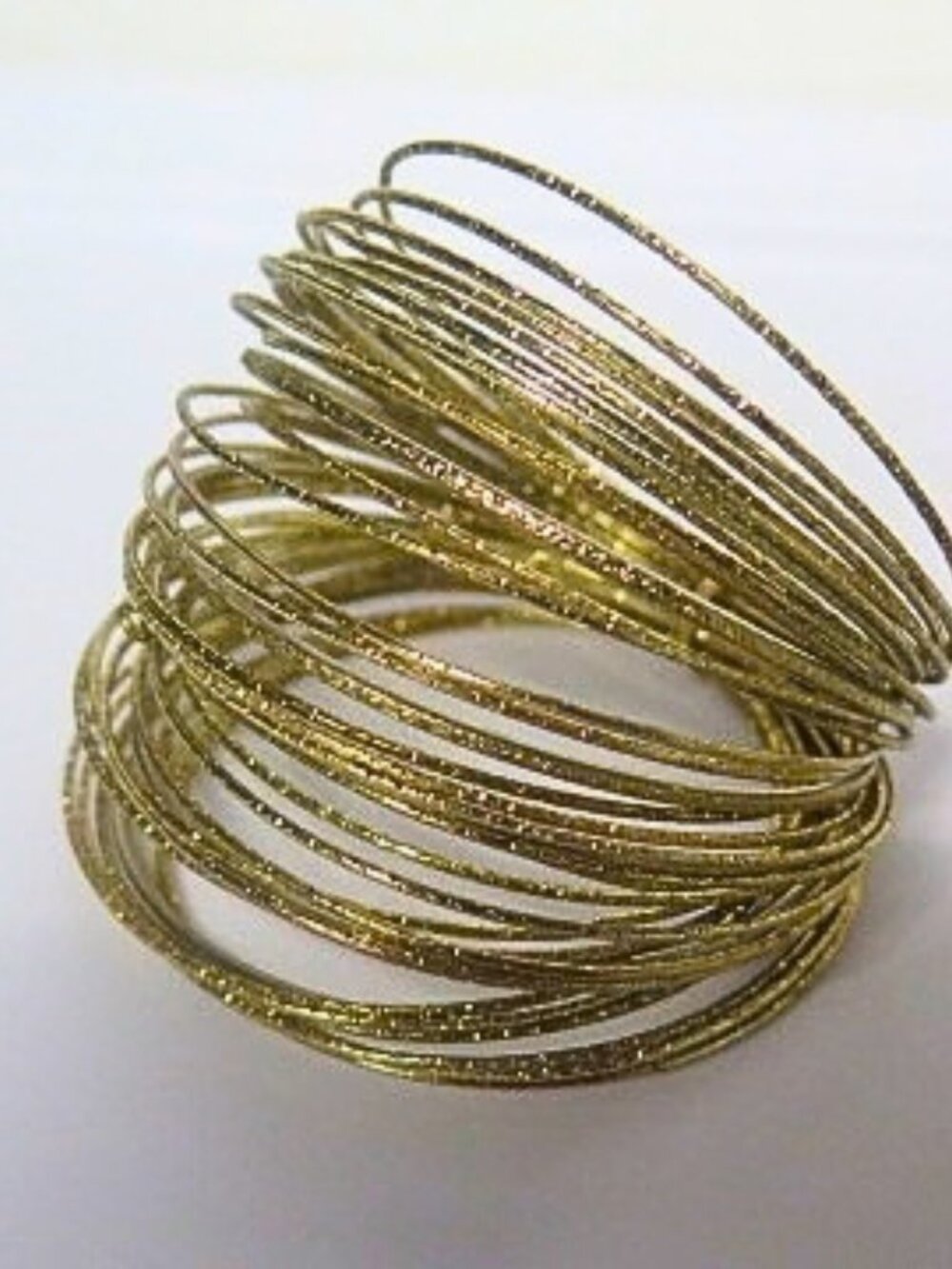 Wide Gold Tone Multi Wire Cuff Bracelet Textured Statement